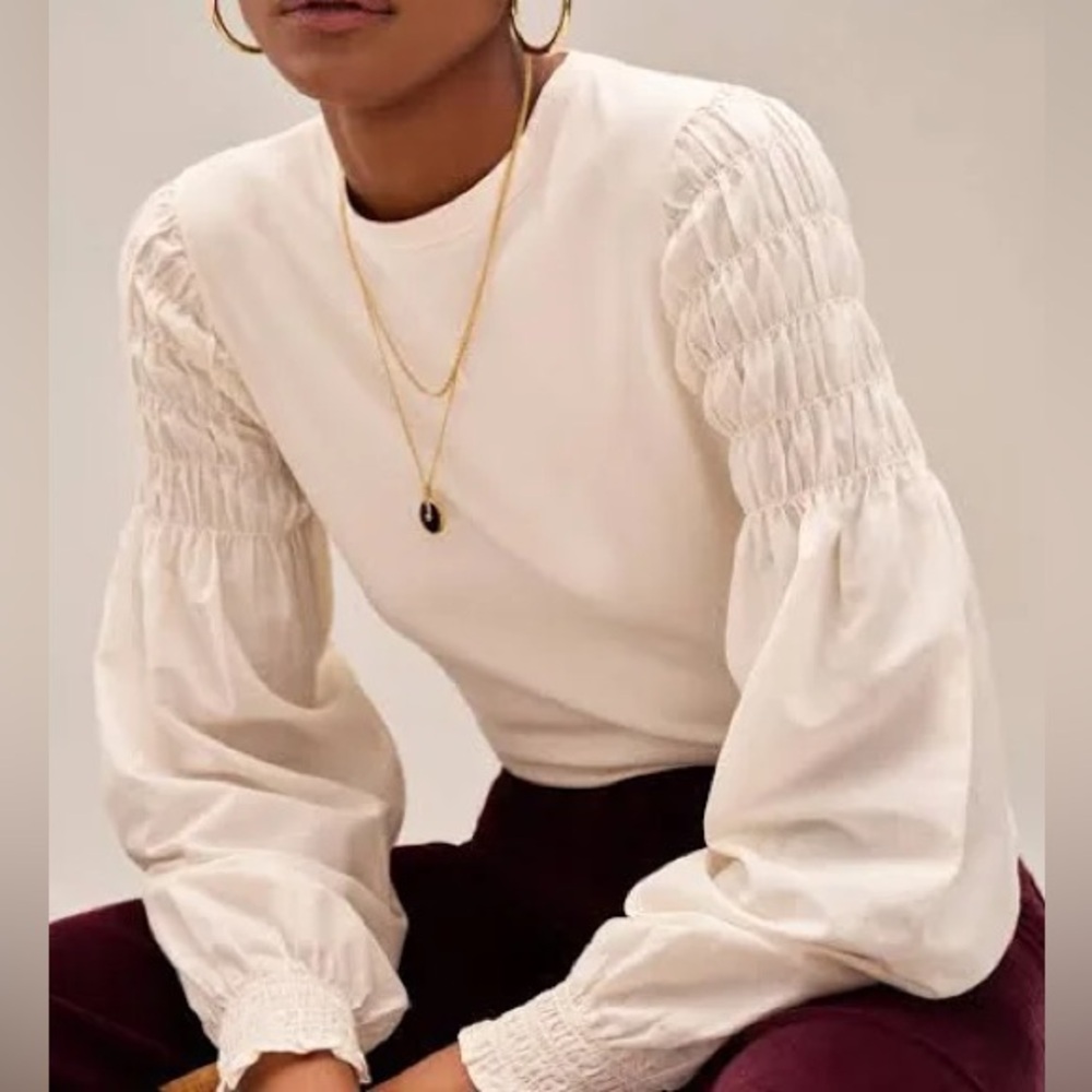 Current Style, NWT: Madewell Smocked Long Sleeve Tee